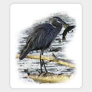 Heron with fish Sticker